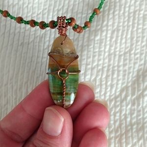 Blue opalized wood necklace